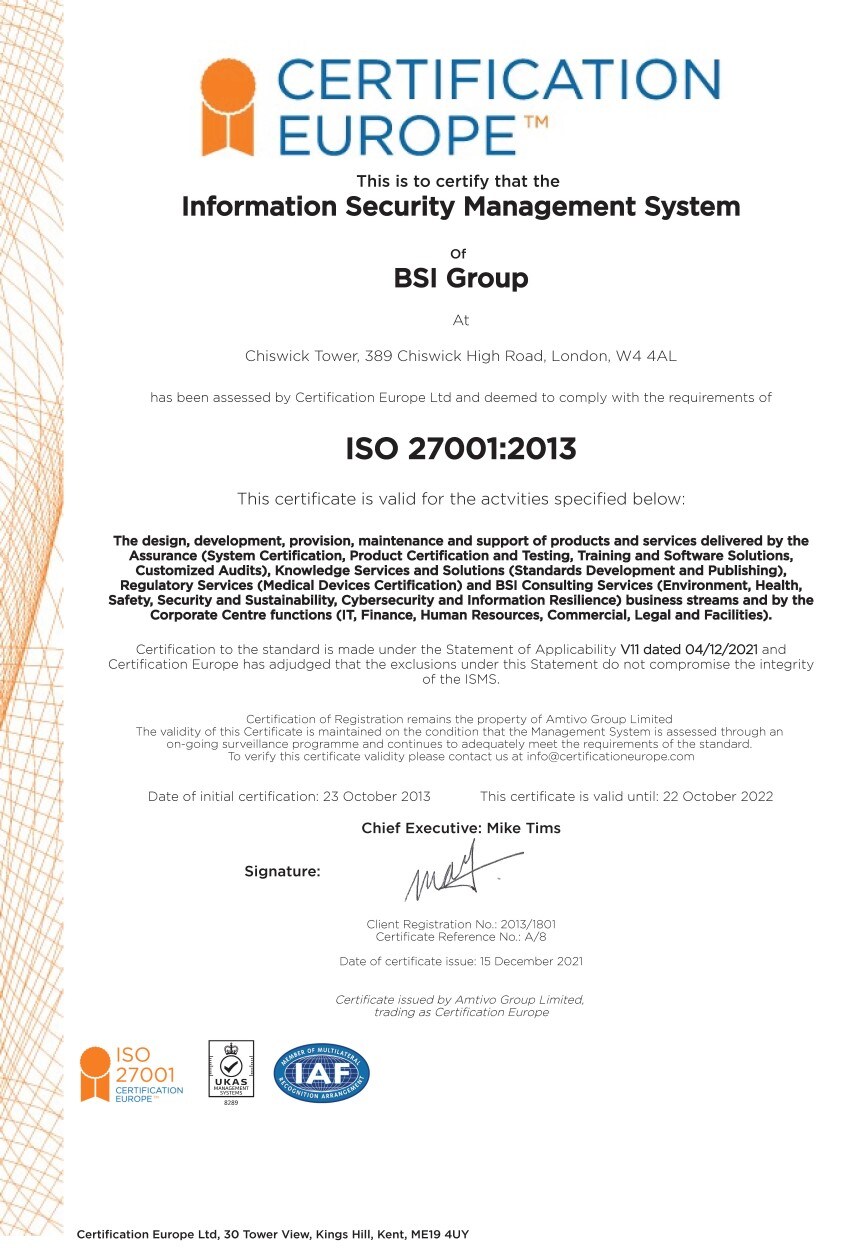 Сертификат ISO 27001 для BSI